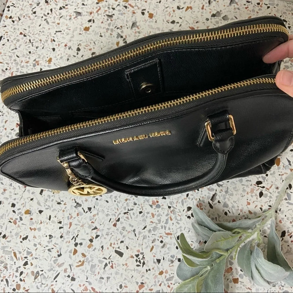 MICHAEL KORS Reese Saffiano Leather Designer Satchel With Metal Logo Charm - Picture 7 of 16